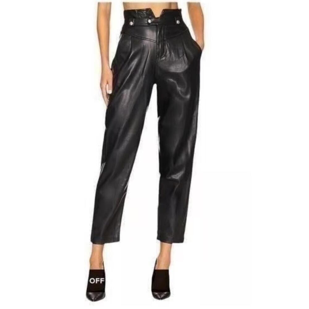 New Blank NYC Womans Sz 26 Pants Black Vegan Leather High Waist Barrel NWT